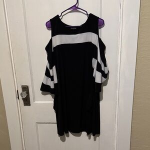 Nina Leonard Black and White Cold Shoulder Dress